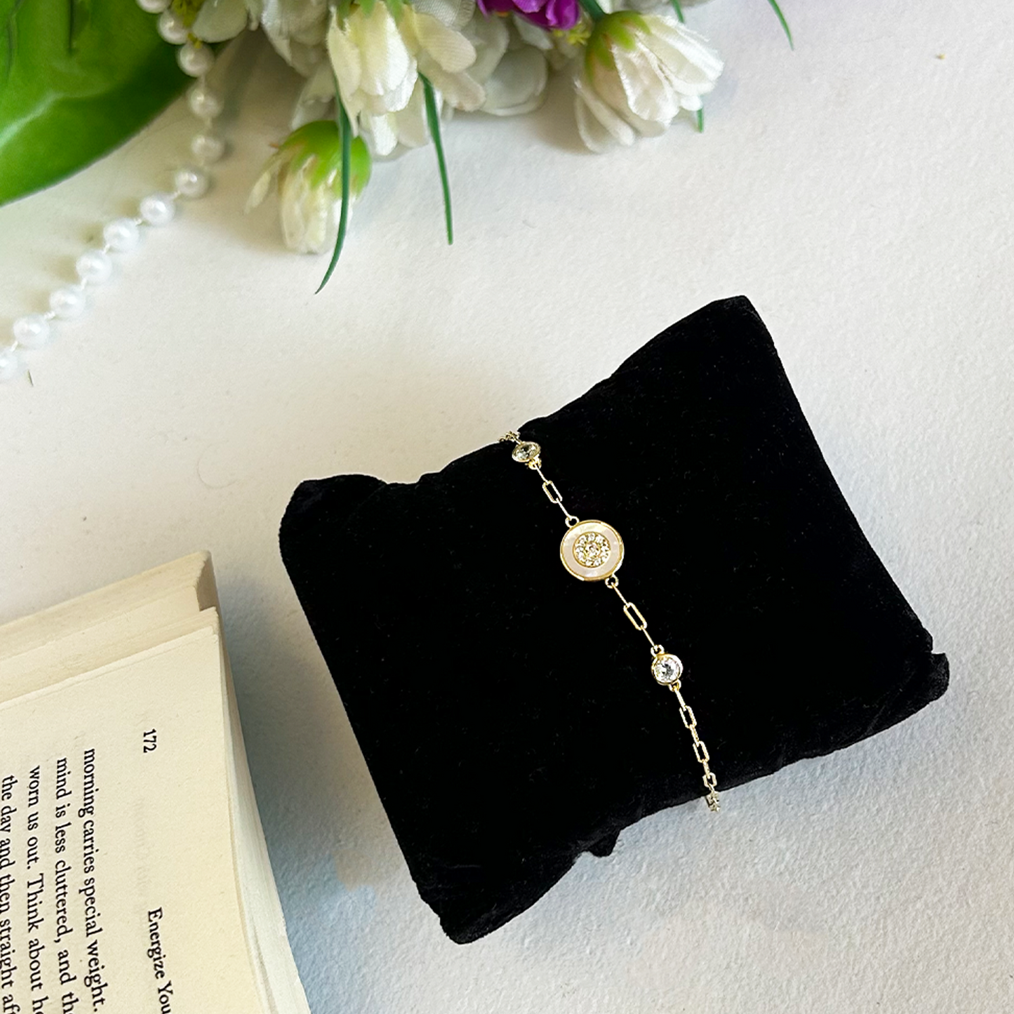 Dainty Circular White Inlay Yellow Gold Plated Chain