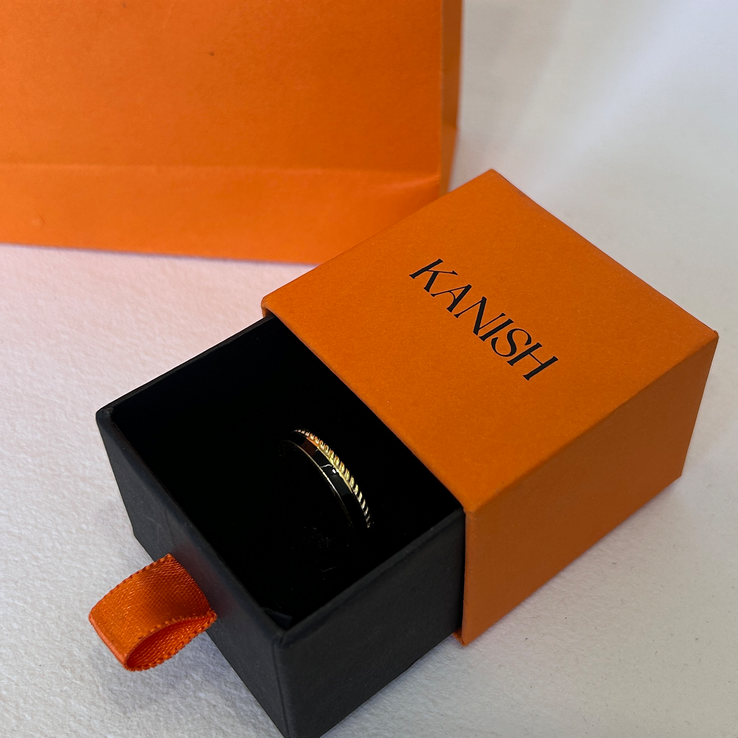 Dual Texture Black Enamel Sterling Silver Ring
