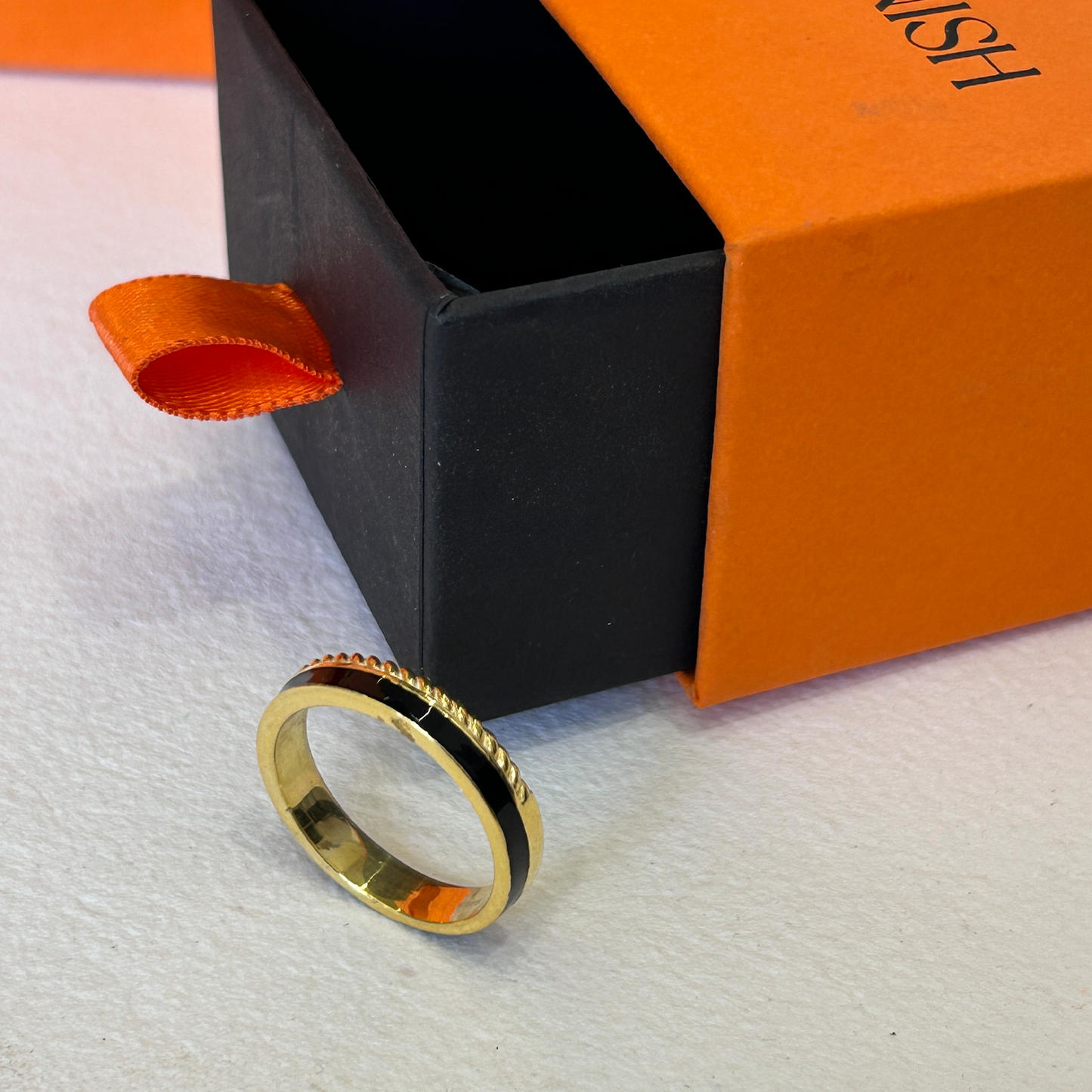 Dual Texture Black Enamel Sterling Silver Ring