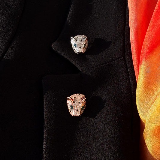 Fierce Cheetah Motif Shimmering Crystal Pin