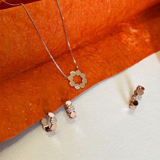 Geometric Disc Ring Necklace Earring and Band Set