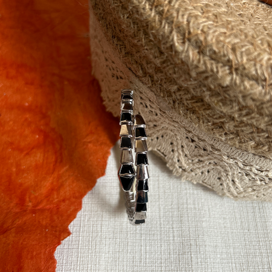 Geometric Serpent Black Enamel Wrap Bangle