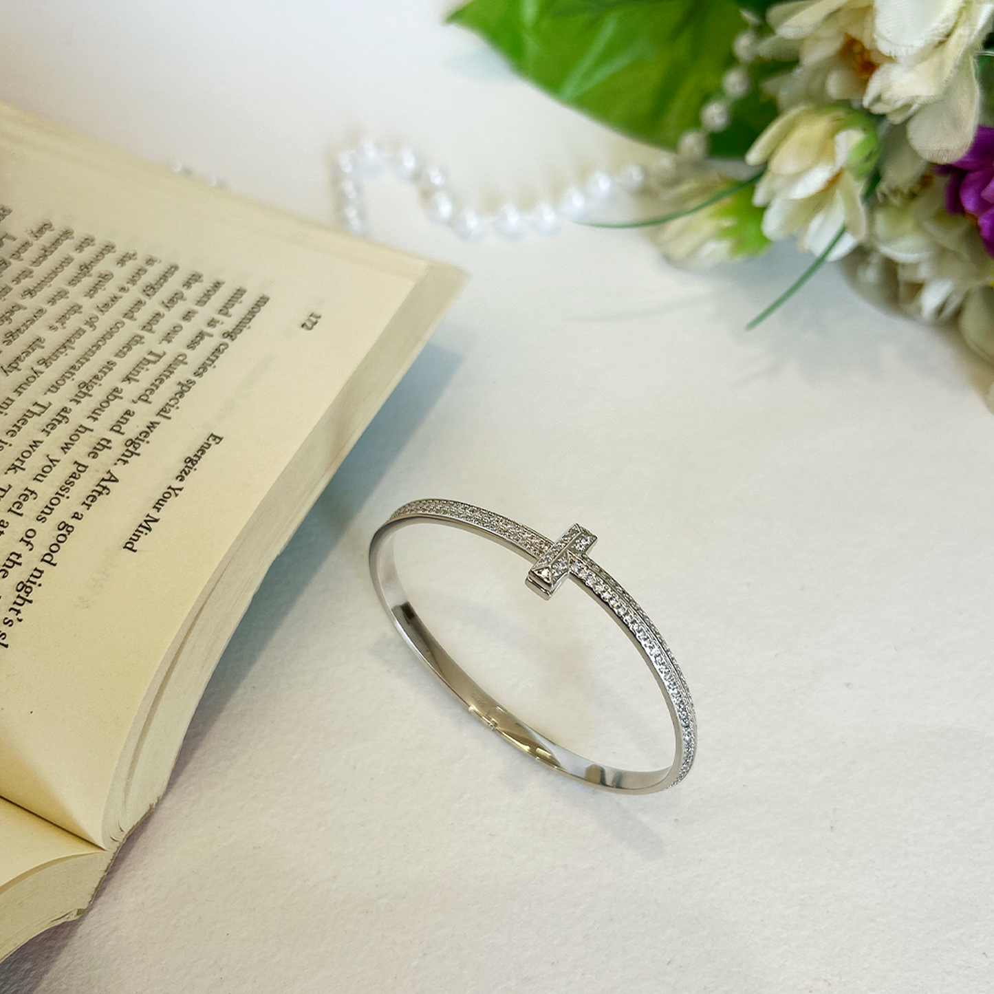 Geometric T-Motif Silver Plated Statement Bracelet