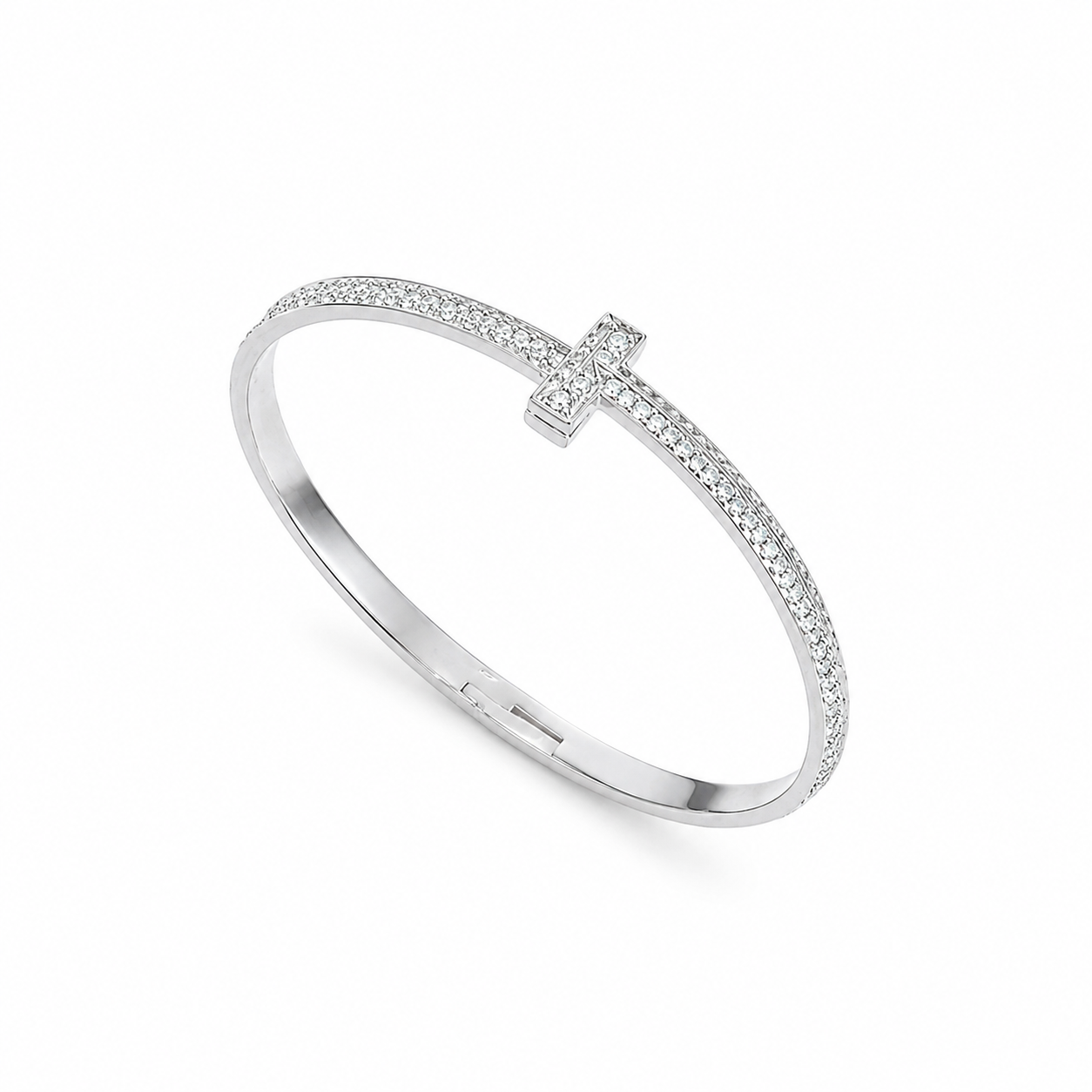 Geometric T-Motif Silver Plated Statement Bracelet