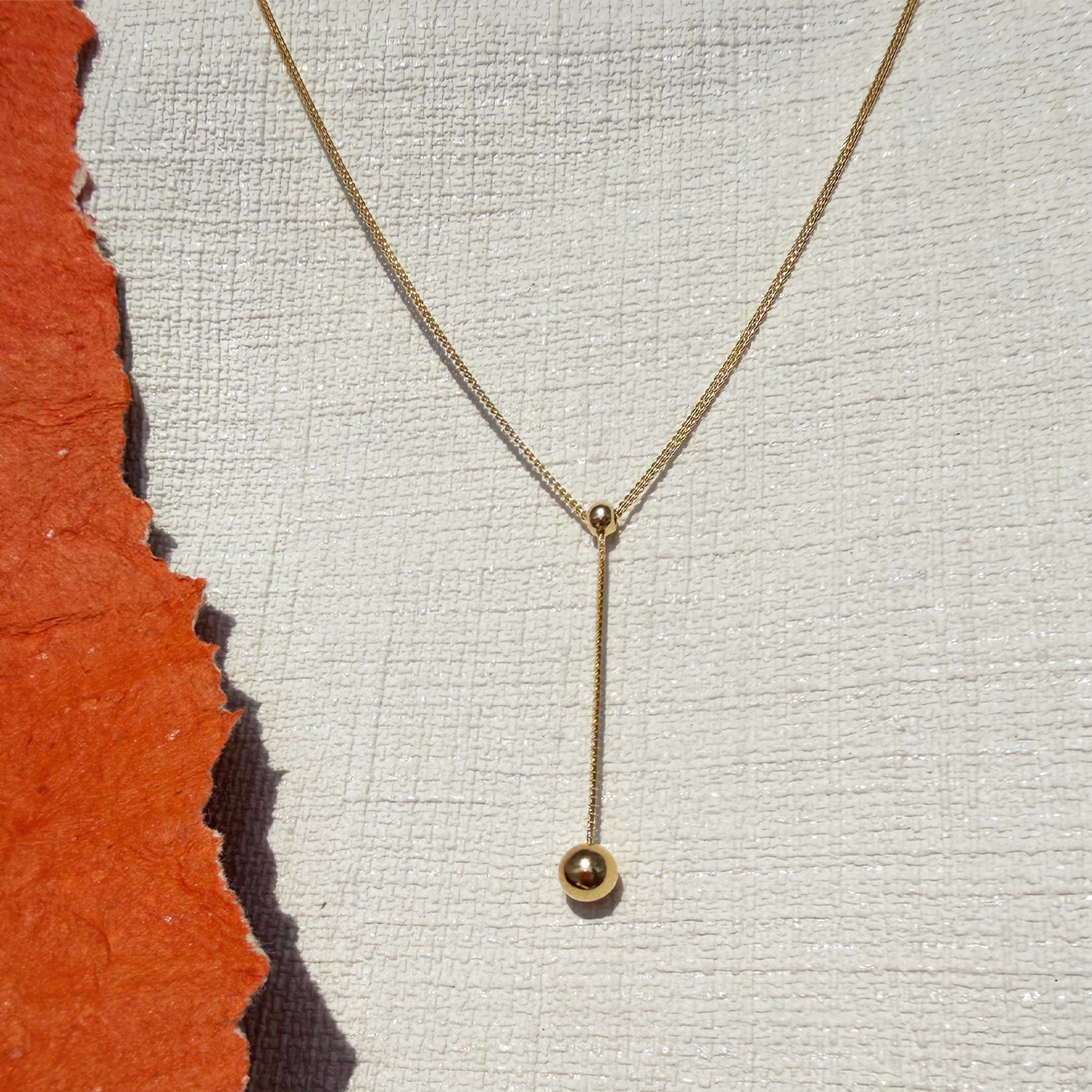 Gold Bead Drop Necklace in Sterling Silver