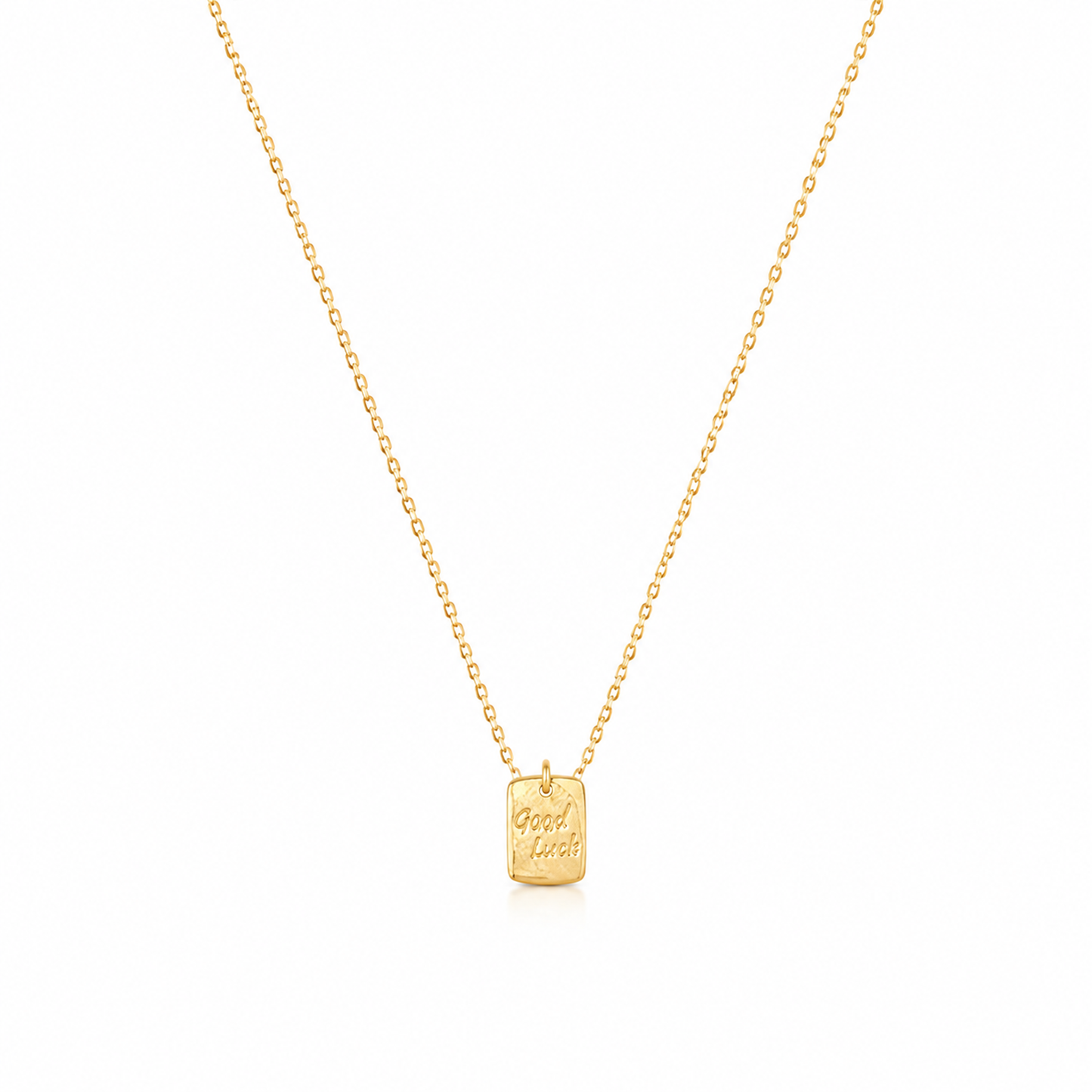 Gold Engraved Good Luck Rectangular Tag Necklace
