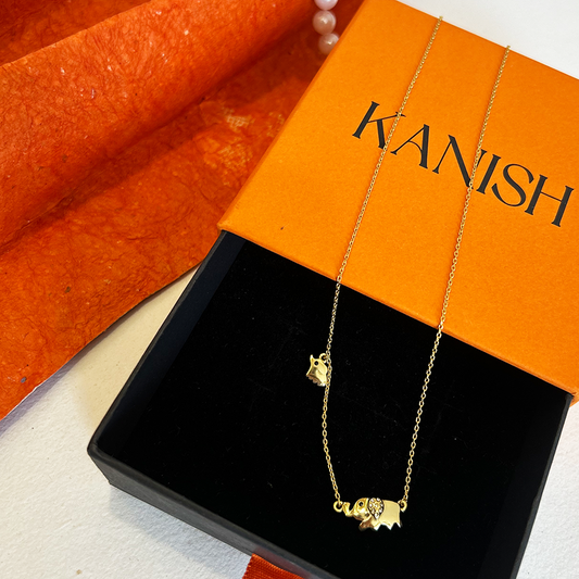 Gold Pave Crystal Elephant Multi-Charm Necklace