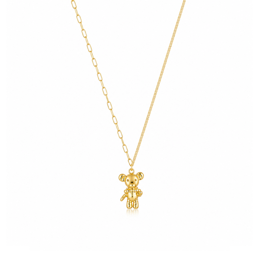 Gold Teddy Bear Pendant Chain Necklace