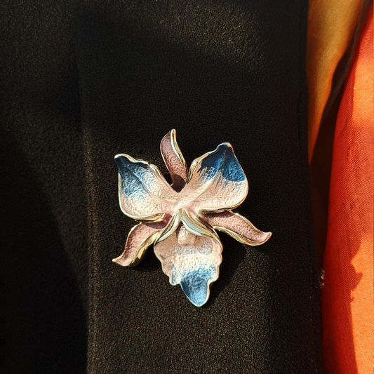 Gradient Enamel Orchid Flower Brooch