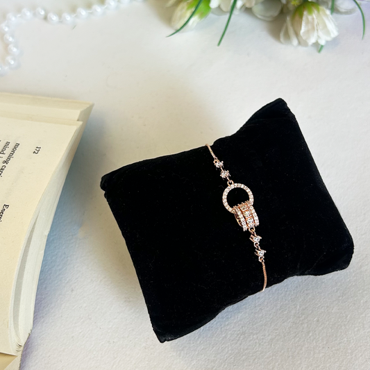 Interlocking Circle and Barrel Cz Rose Gold Slider Bracelet