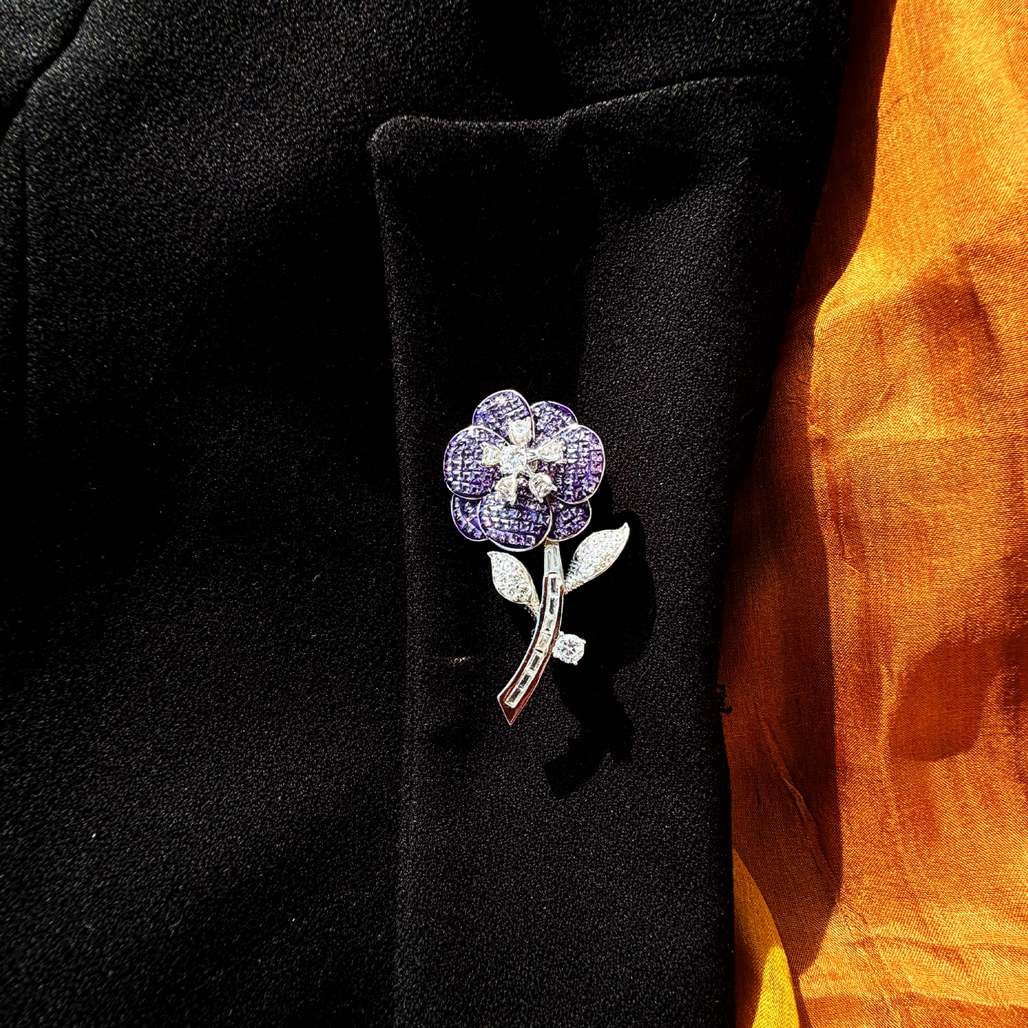 Luxury Amethyst Tone Floral Motif Silver Plated Brooch