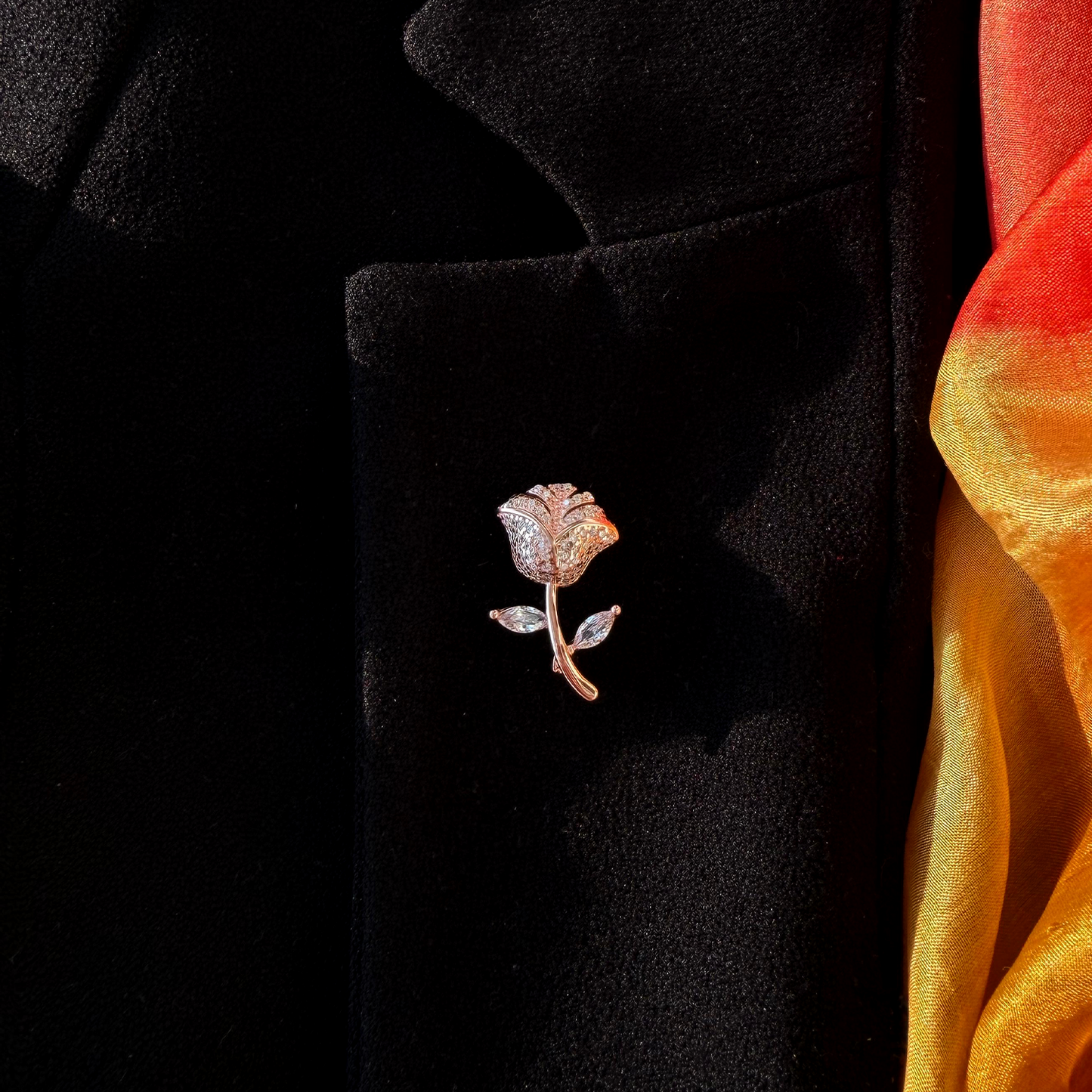 Luxury Floral Motif Rose Gold Plated Flower Lapel Pin