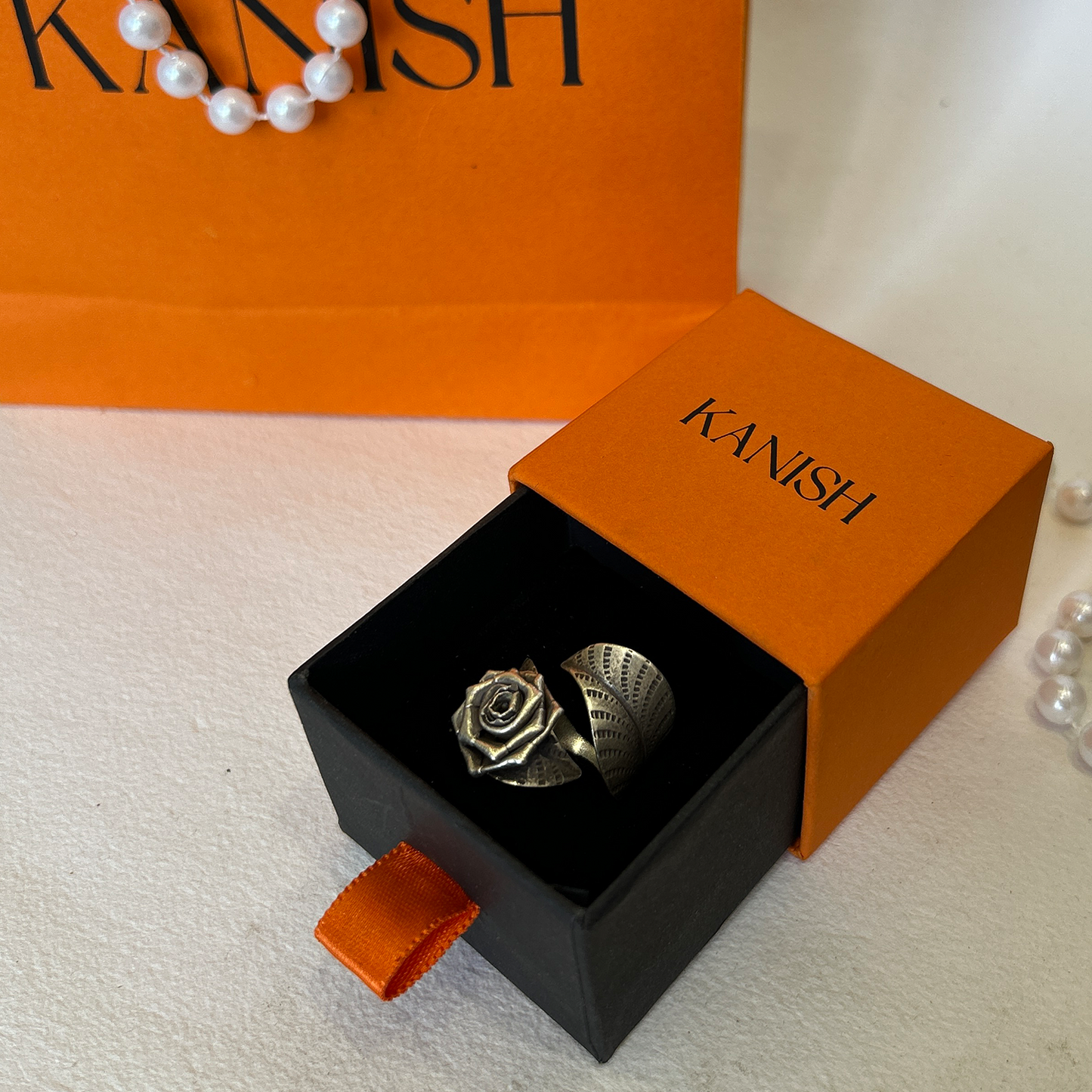 Oxidised Silver Rose And Leaf Wrap Ring