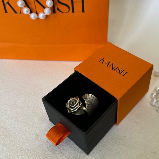 Oxidised Silver Rose And Leaf Wrap Ring
