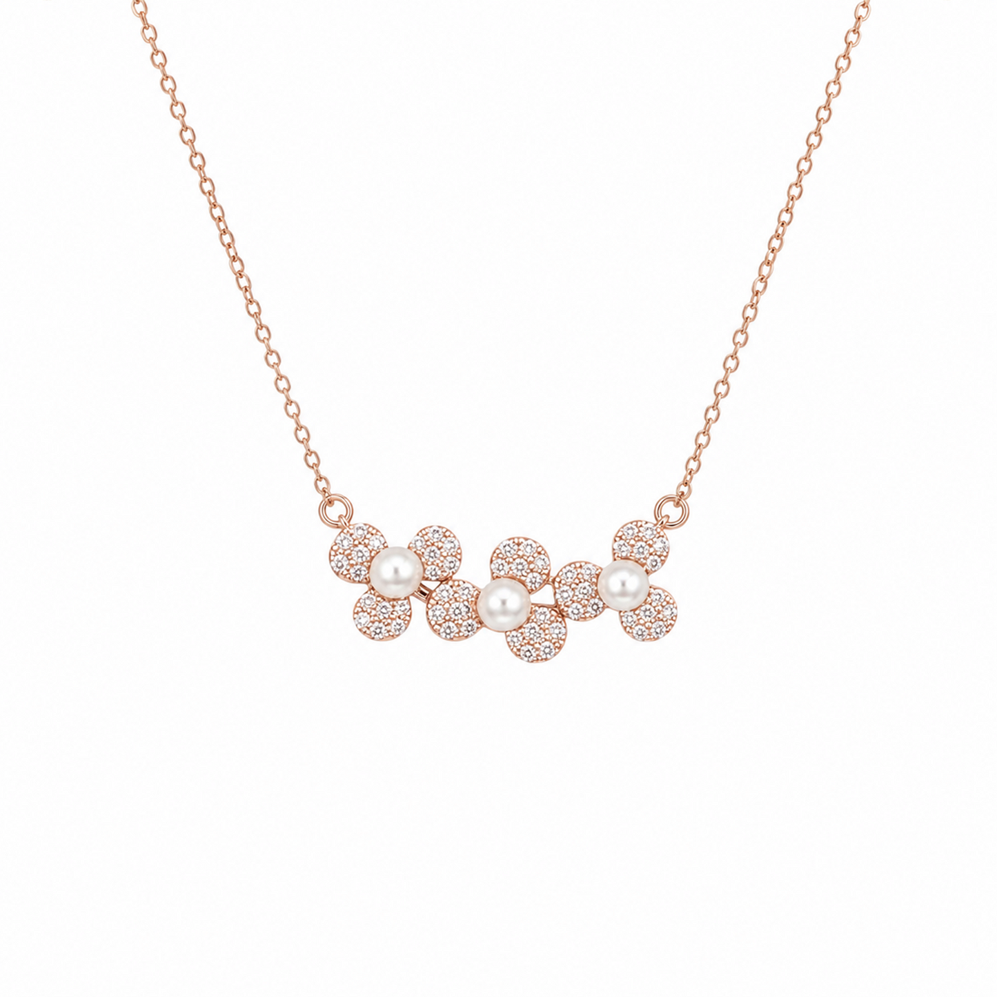 Pearl Blossom Cz Sterling Silver Necklace