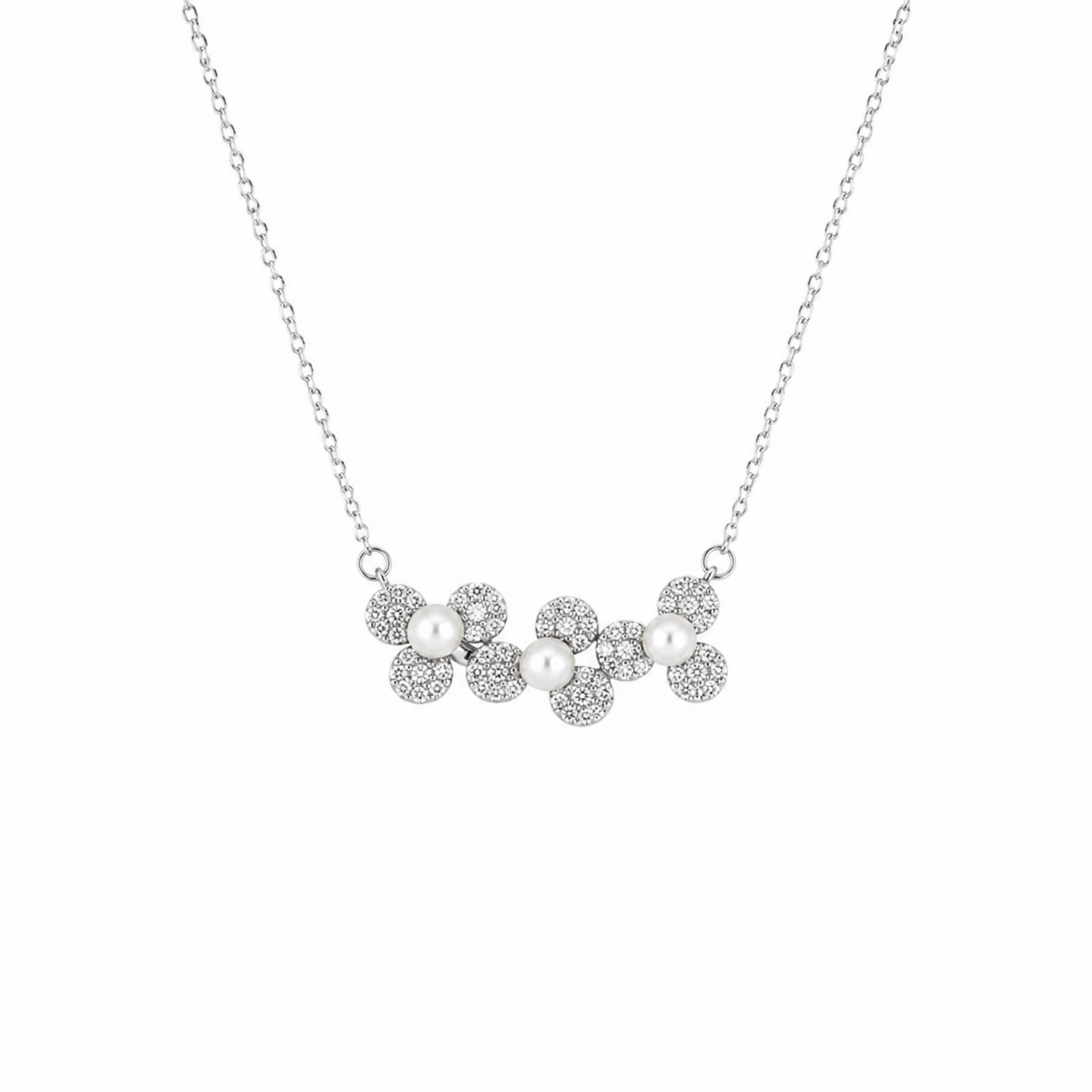Pearl Blossom Cz Sterling Silver Necklace