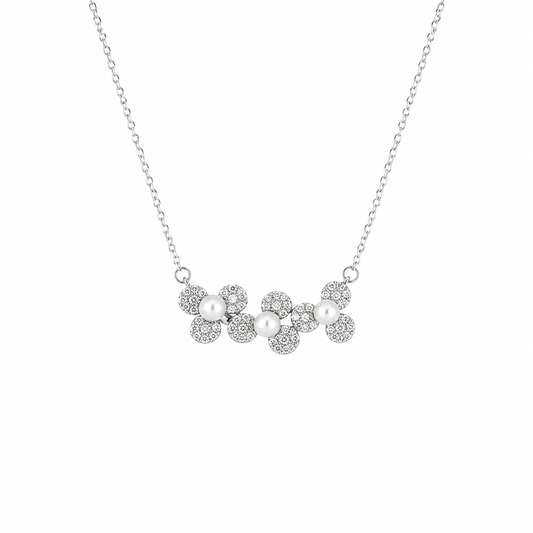 Pearl Blossom Cz Sterling Silver Necklace