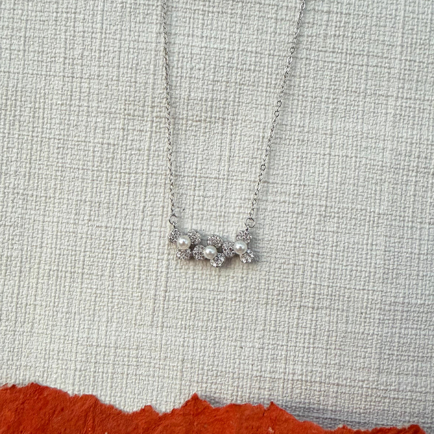 Pearl Blossom Cz Sterling Silver Necklace