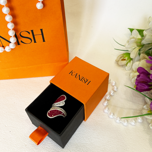 Red Stone Bypass Sterling Silver Ring