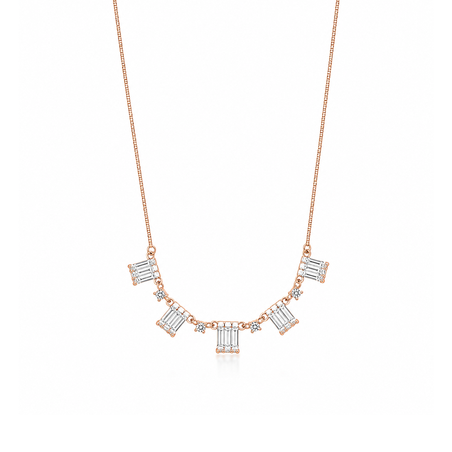 Rose Gold Baguette Crystal Multi-Station Geometric Necklace