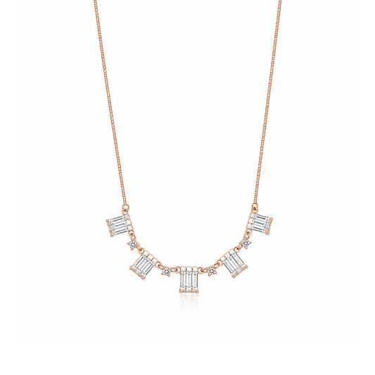 Rose Gold Baguette Crystal Multi-Station Geometric Necklace