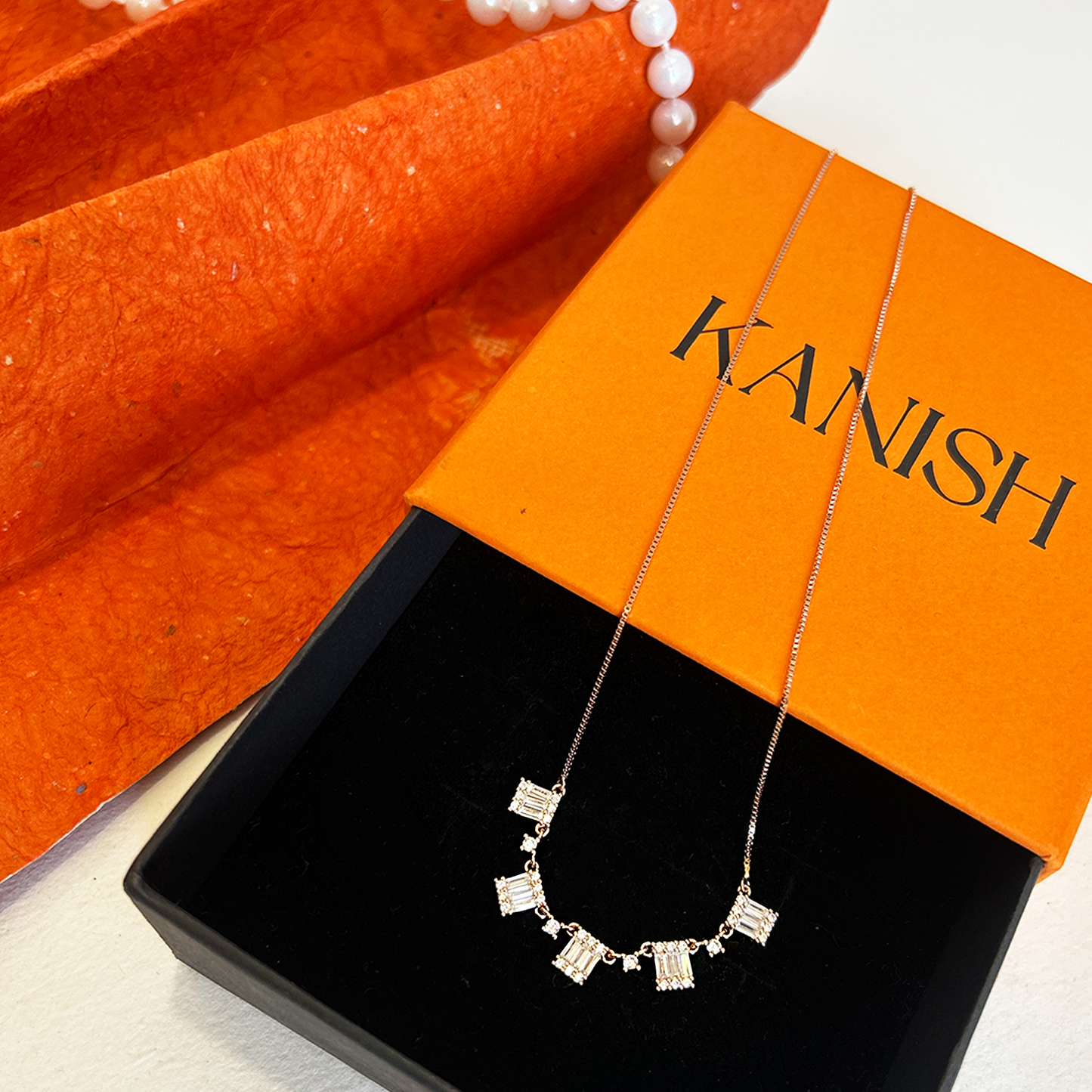 Rose Gold Baguette Crystal Multi-Station Geometric Necklace