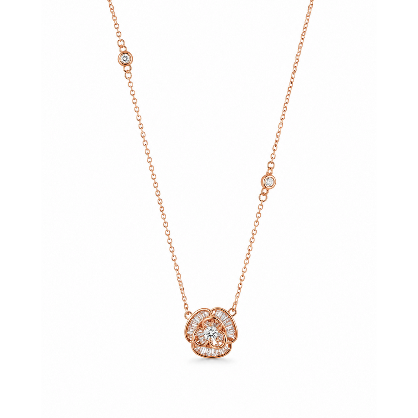 Rose Gold Crystal Flower Necklace