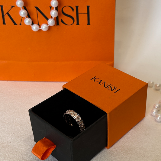 Rose Gold Plated Baguette Cz Ring With Pave Border