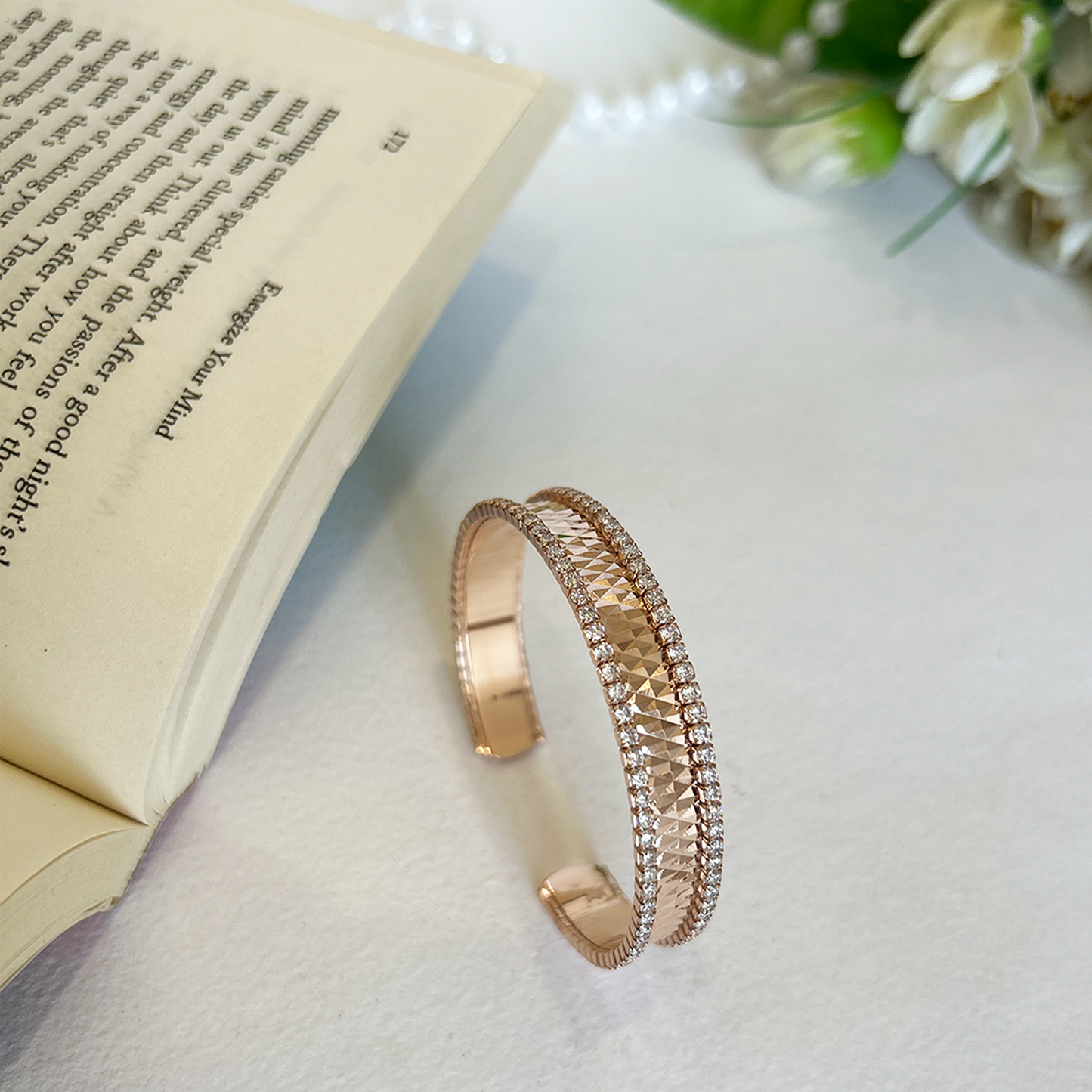 Rose Gold Three-Row Pyramid Pattern Statement Bangle