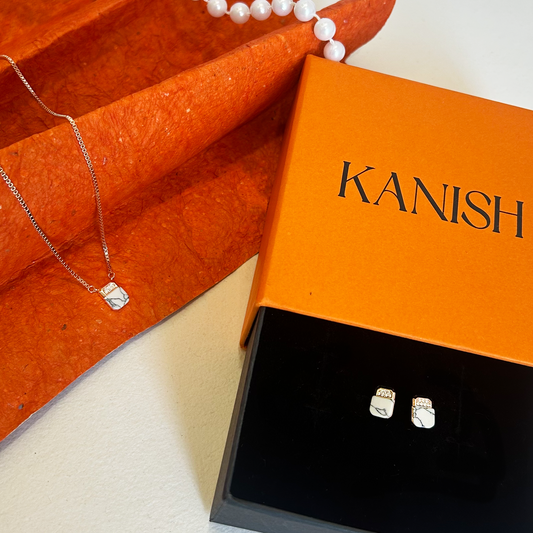 Rose Gold White Howlite Marble Pendant and Earring Set