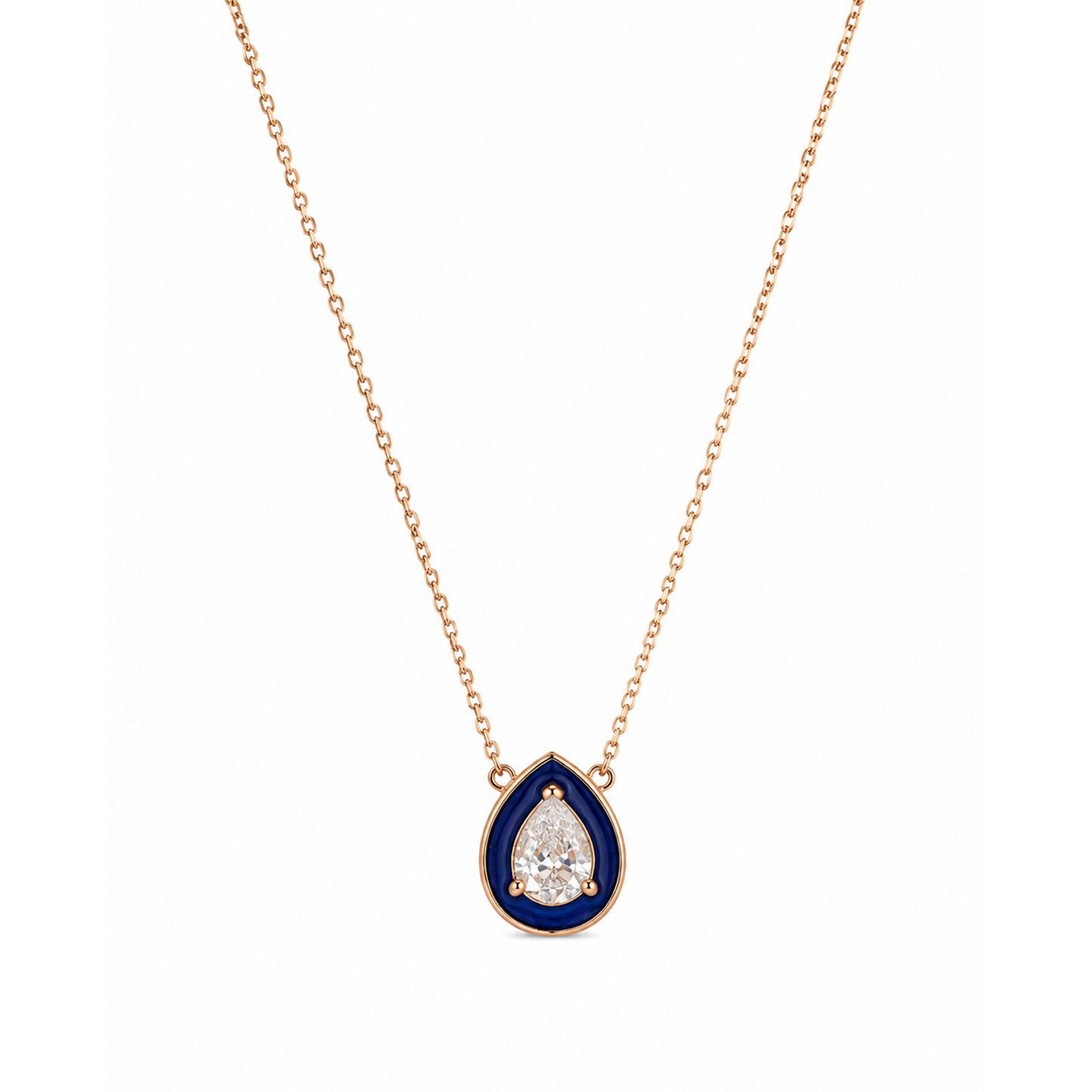 Royal Blue Enamel Teardrop Pendant Necklace