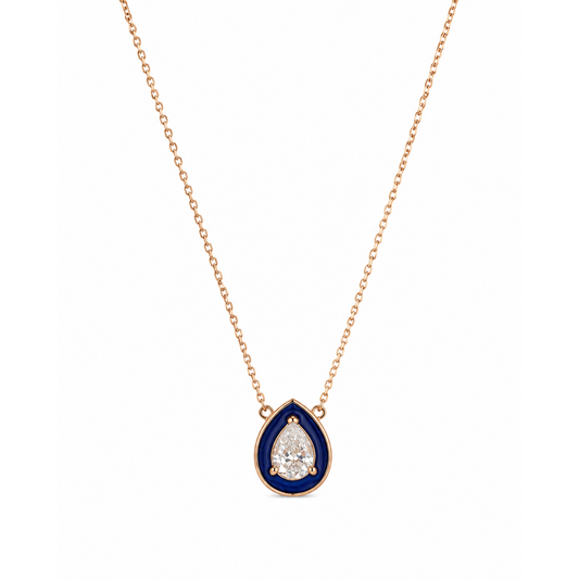 Royal Blue Enamel Teardrop Pendant Necklace