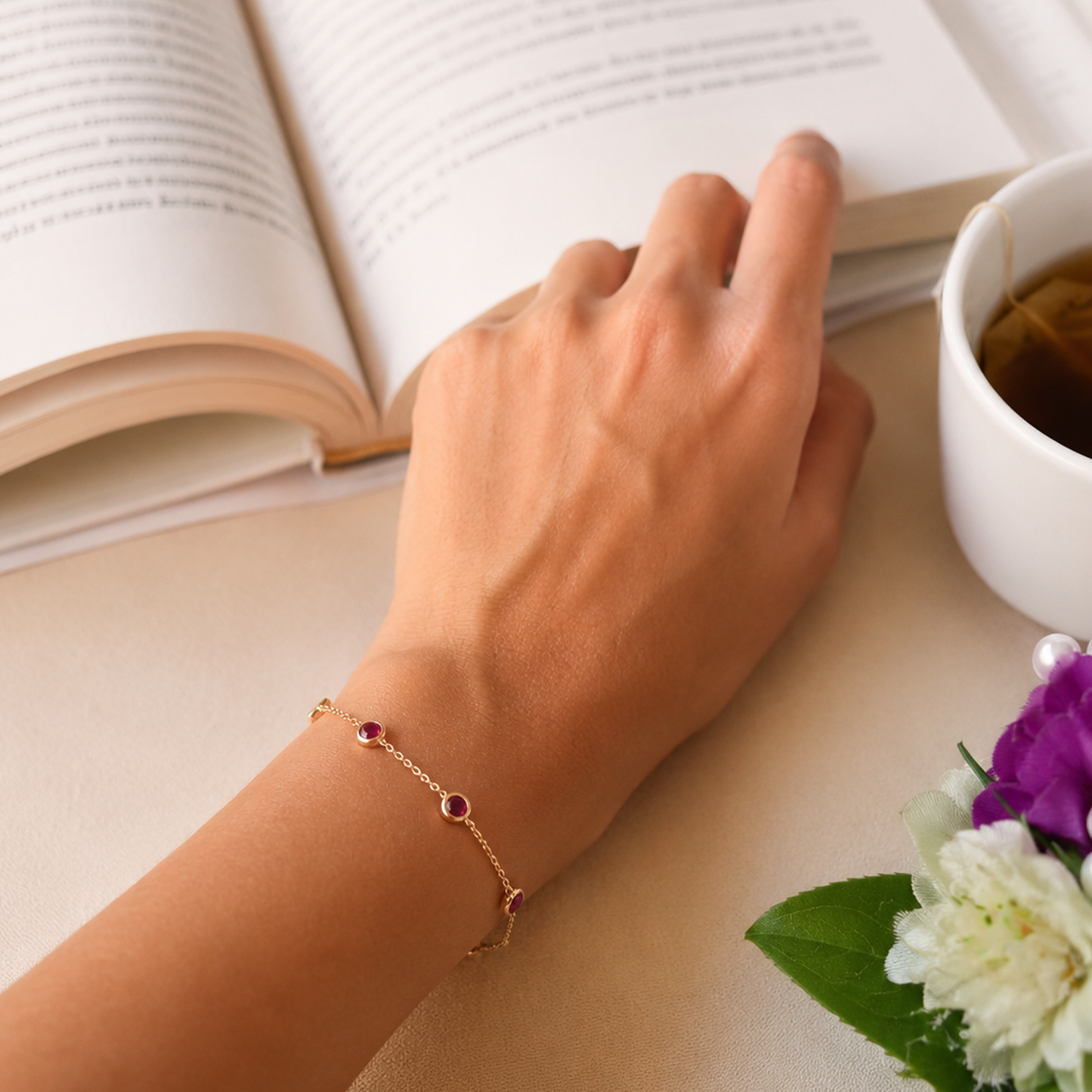 Ruby Red Bezel Crystal Rose Gold Bracelet