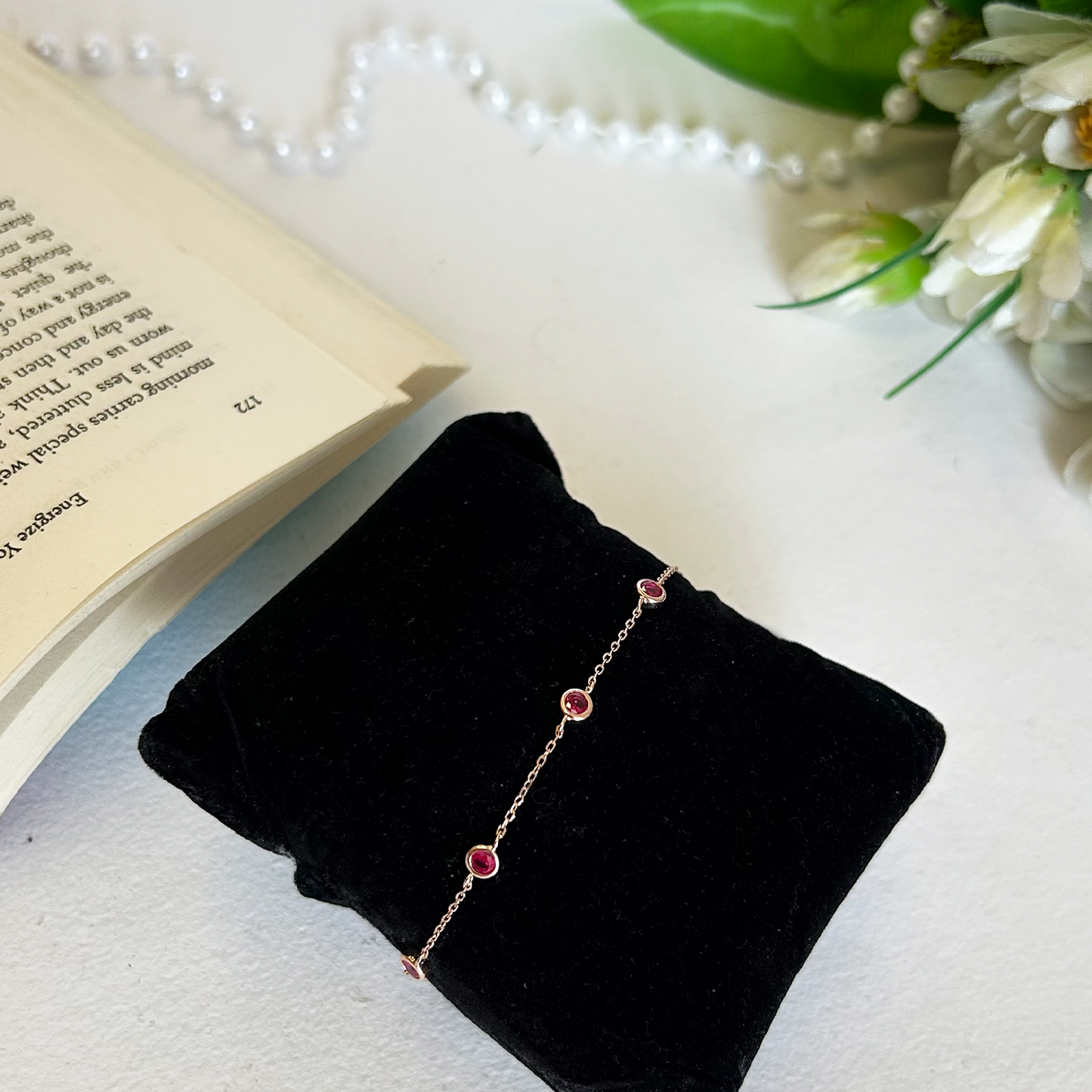 Ruby Red Bezel Crystal Rose Gold Bracelet