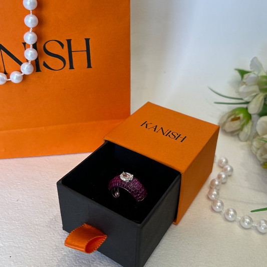 Ruby Red Mosaic Wide Band Ring With Oval Center Stone