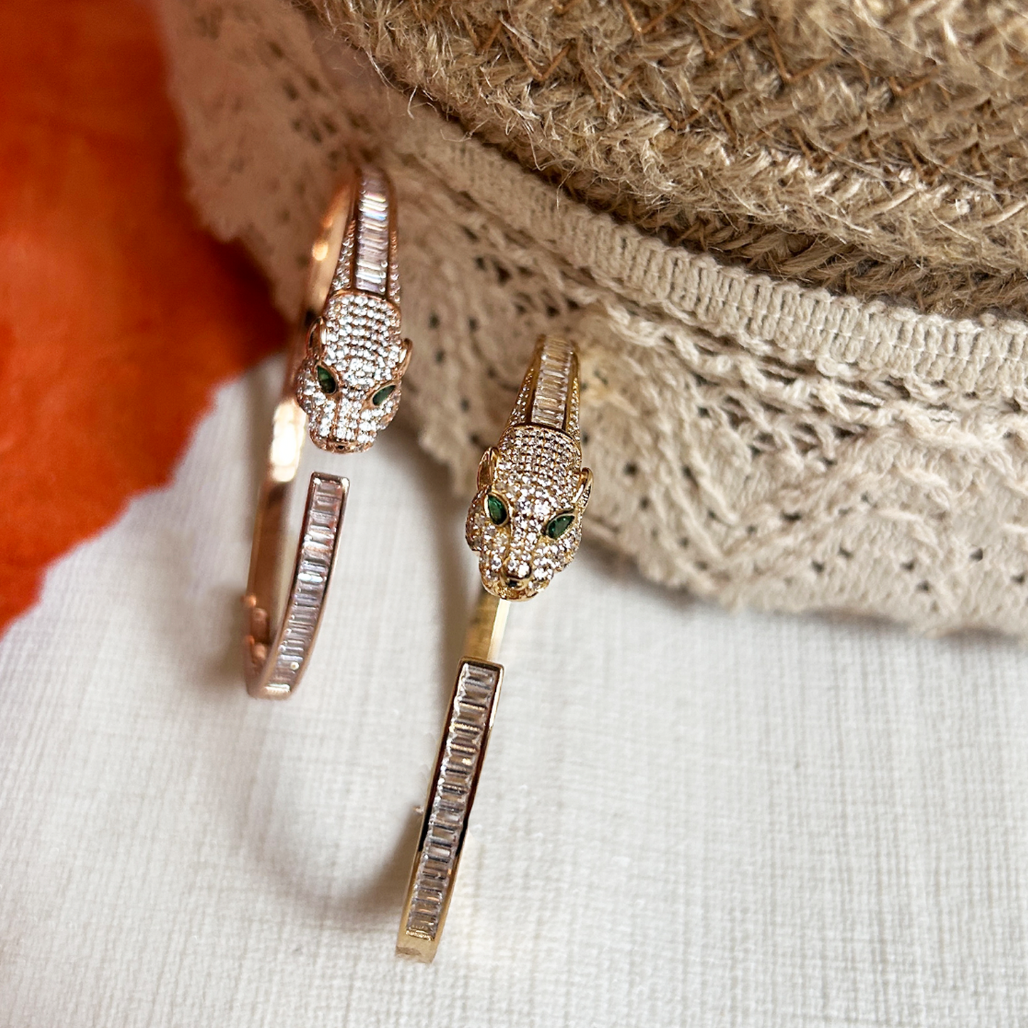 Sculpted Panther Cz Pave Rose Gold Open Cuff Bangle