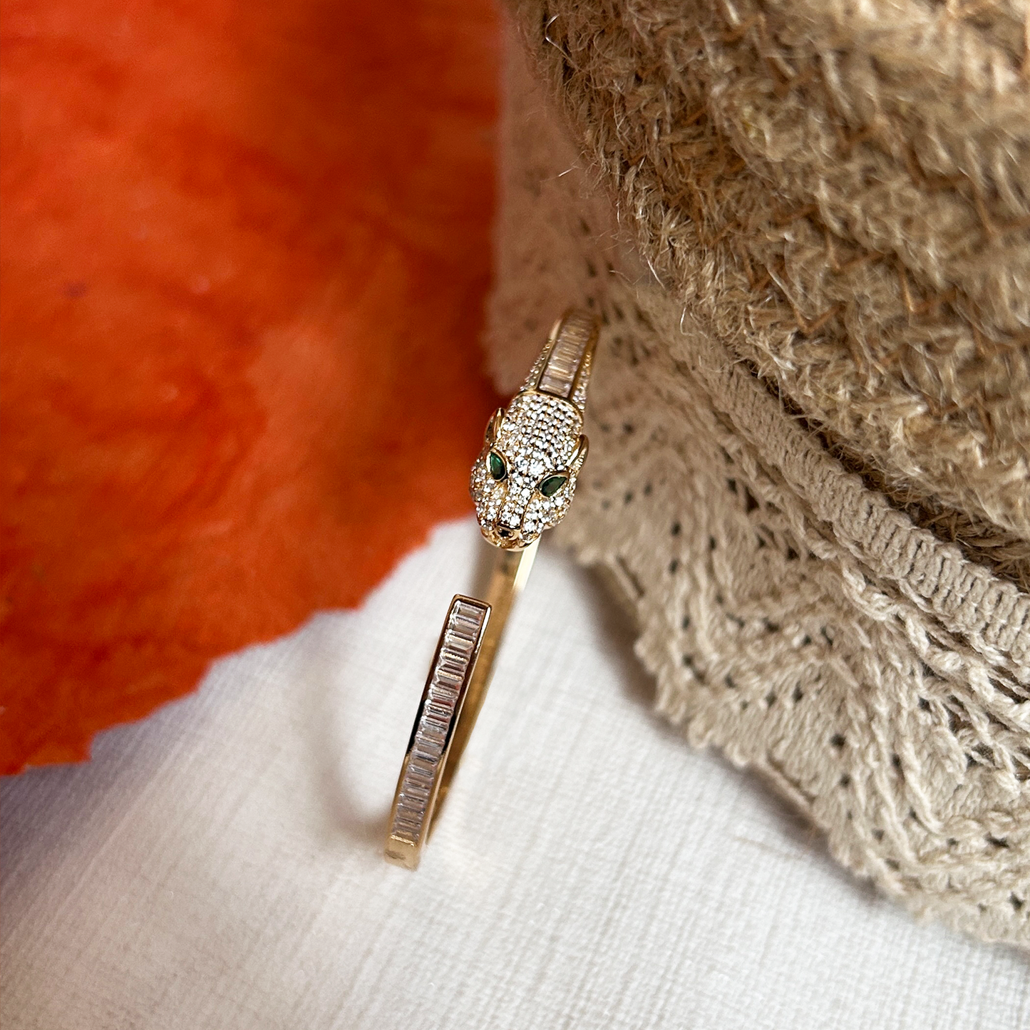 Sculpted Panther Cz Pave Rose Gold Open Cuff Bangle