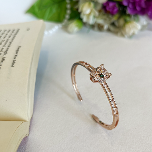 Sculpted Panther Head Rose Gold Open Cuff Bangle