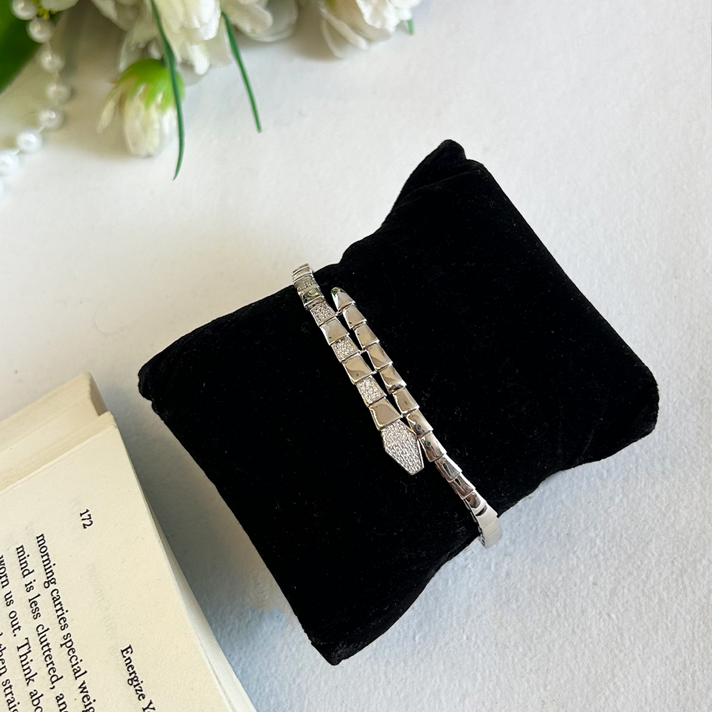 Serpent Scale Cz Pave Silver Wrap Bracelet
