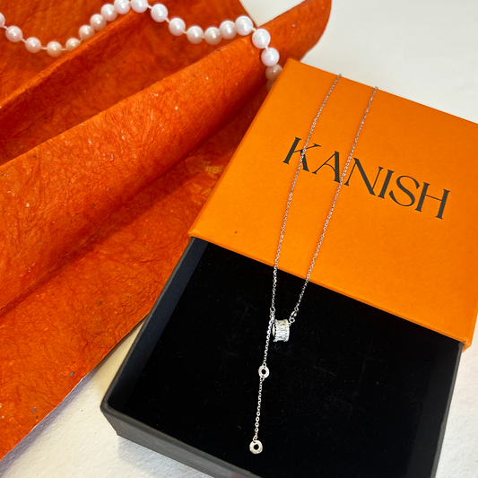 Silver Baguette Crystal Barrel Slider Lariat Necklace