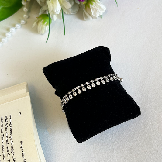 Silver Bezel Oval Stone Fringe Dangle Bracelet