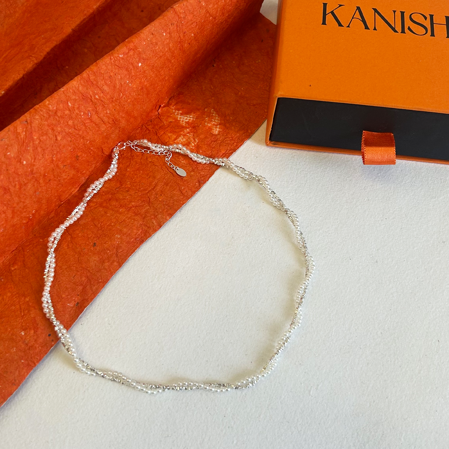 Silver Braided Pearl Twist Necklace