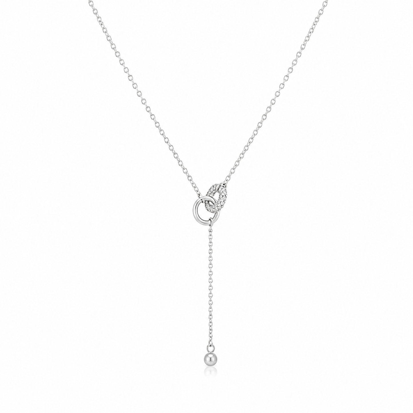 Silver Interlocking Circle Lariat Drop Necklace