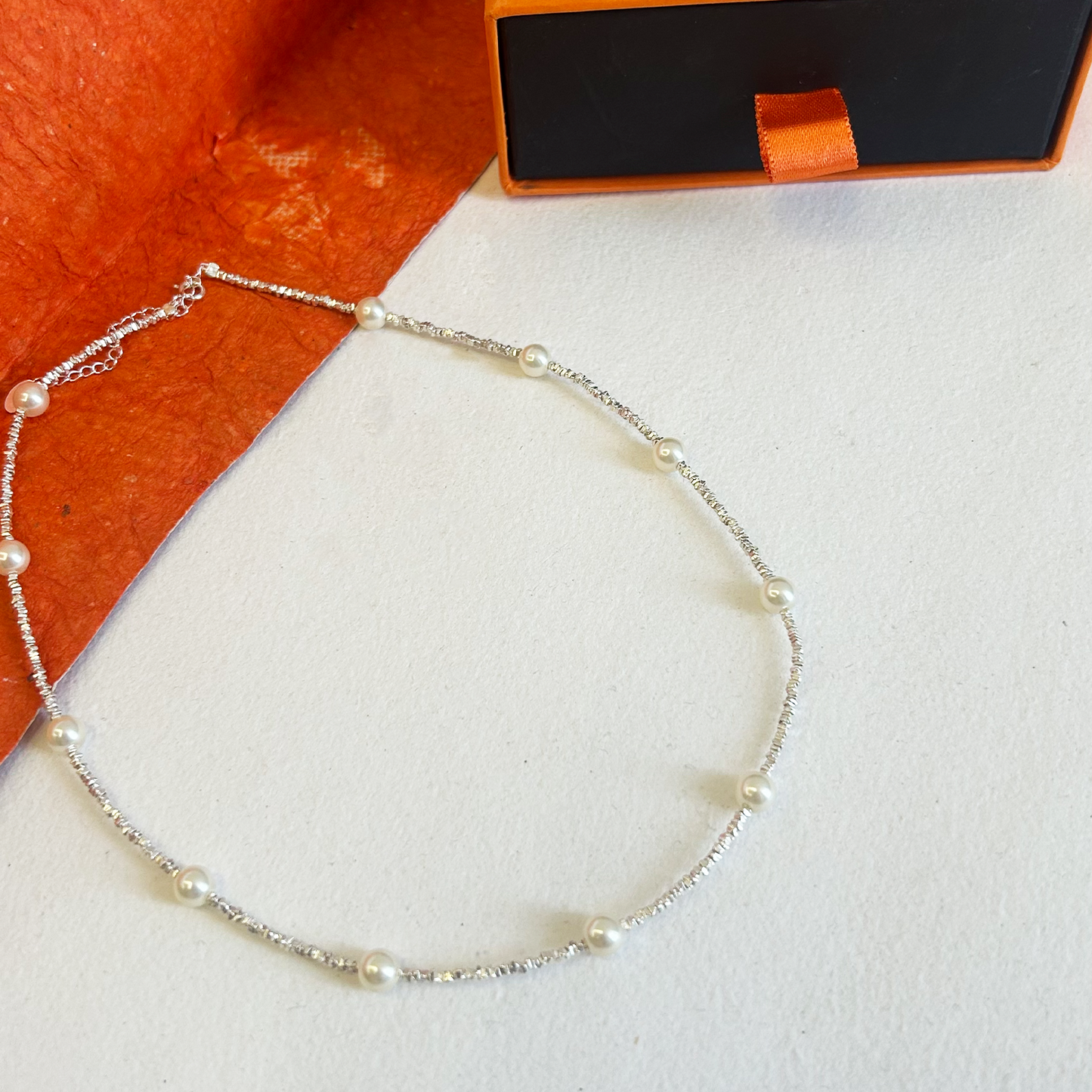 Silver Multi-Pearl Station Necklace