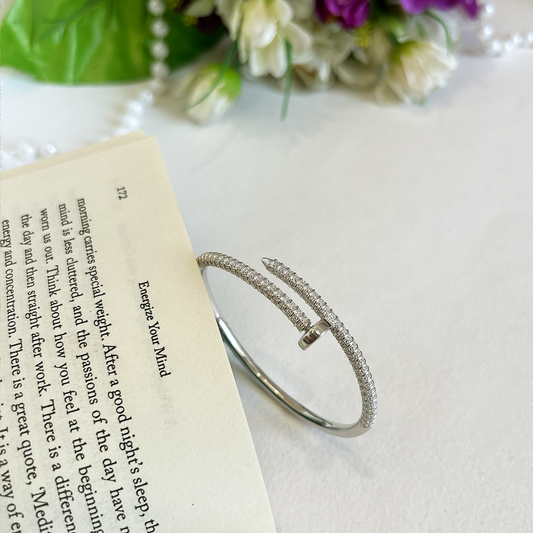 Silver Plated Full Cz Pave Curved Nail Bangle