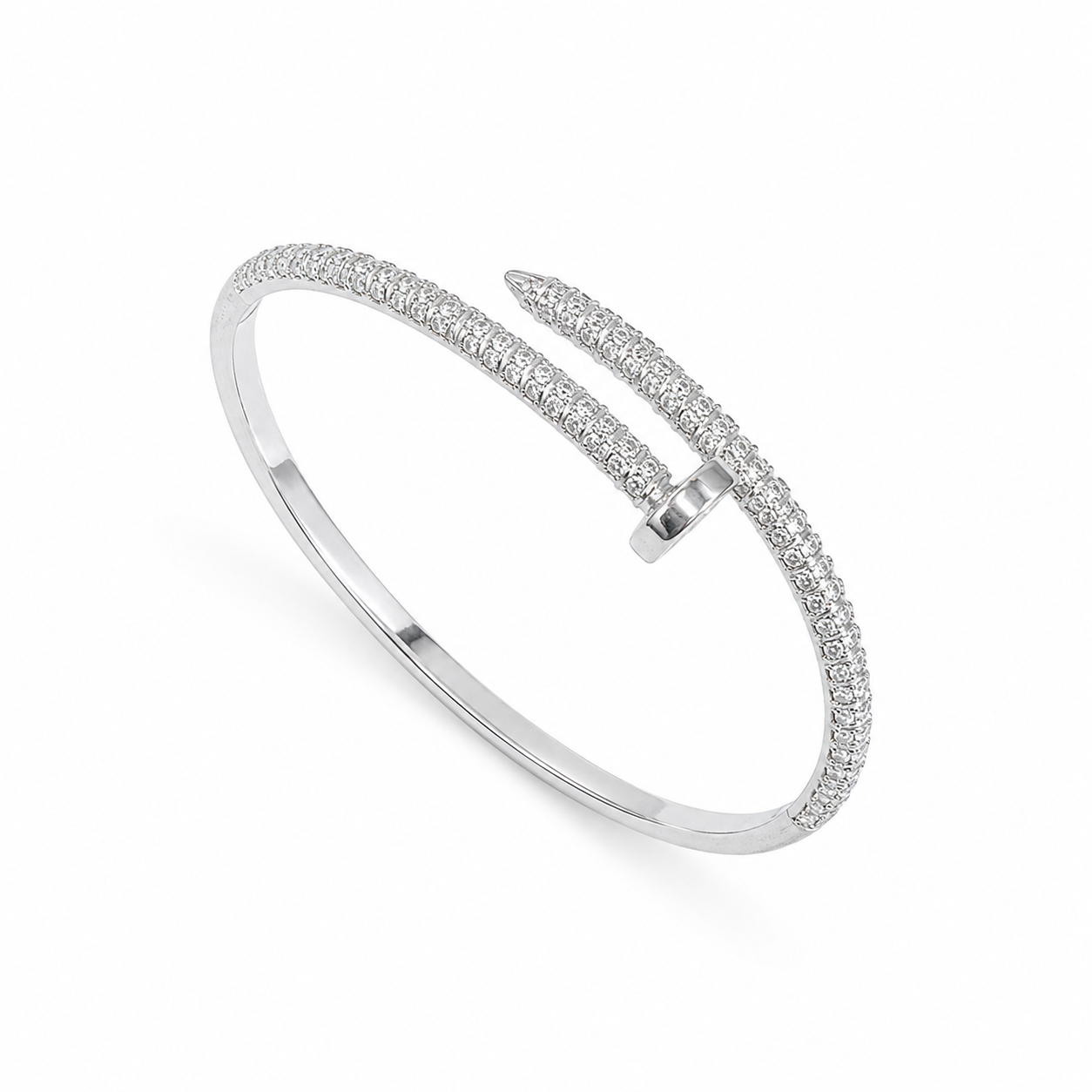 Silver Plated Full Cz Pave Curved Nail Bangle