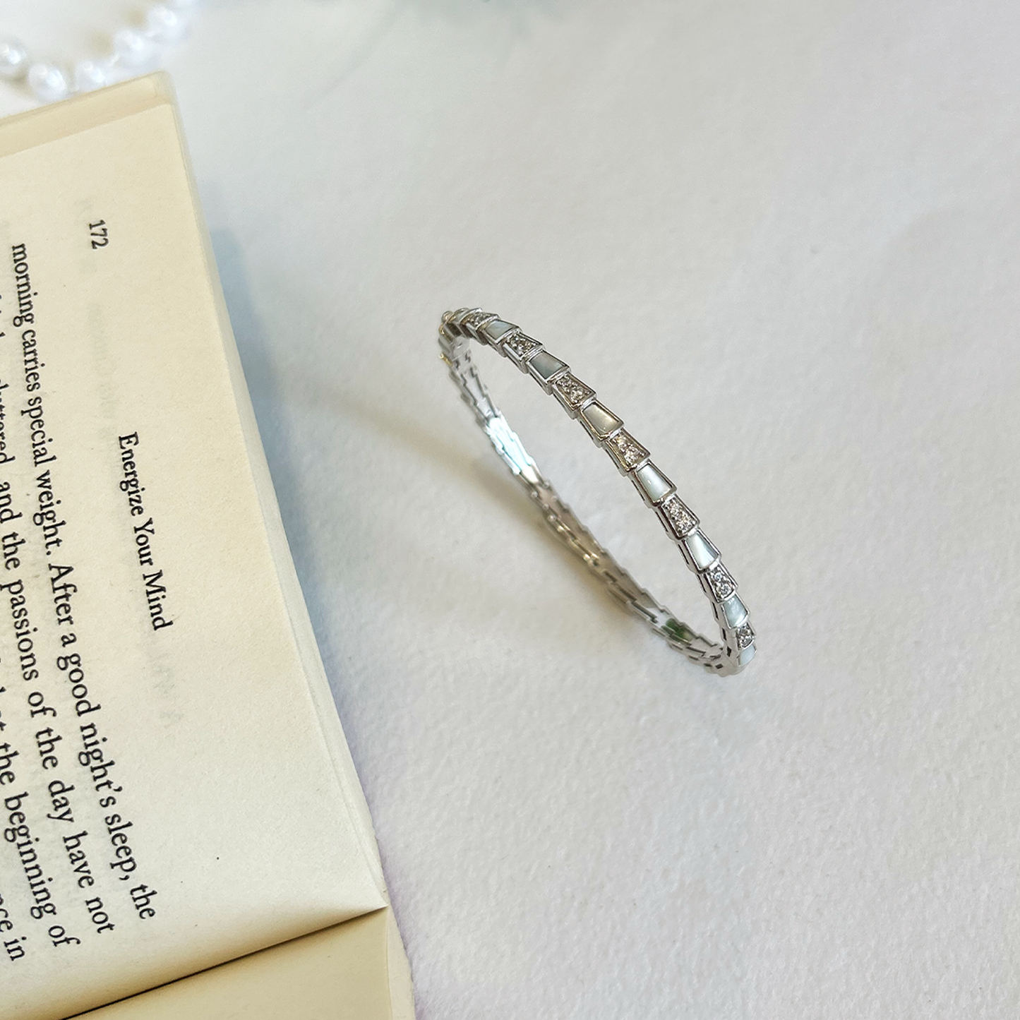 Trapezoid Block Segmented Reptile Scale Silver Plated Bracelet