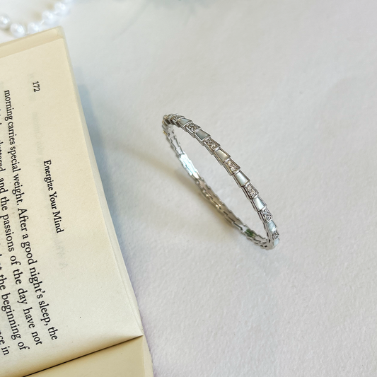 Trapezoid Block Segmented Reptile Scale Silver Plated Bracelet