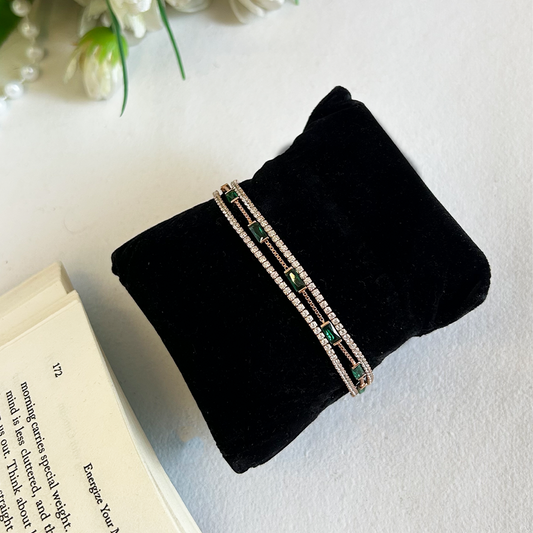 Triple Strand Emerald Green Stone Tennis Bracelet