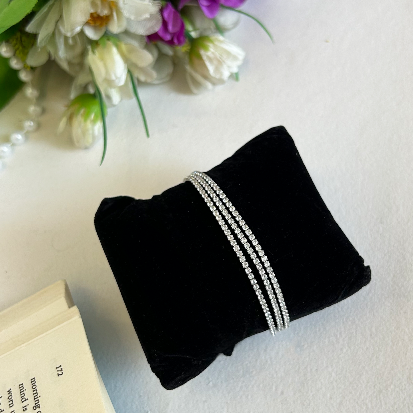 Triple Strand Round Cz Silver Tennis Bracelet